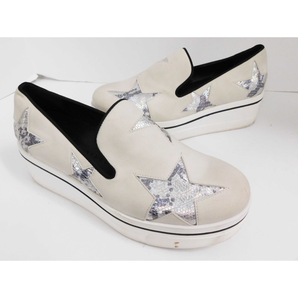 Stella McCartney Binx Beige Silver Star Platform Slip On Sneaker Shoes Size 37